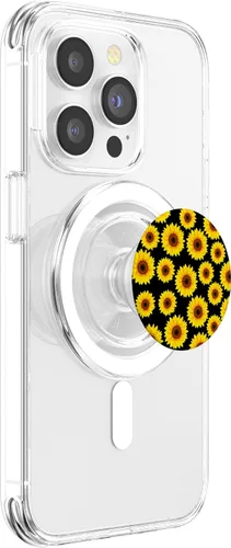 Vista 3 de Decoración de girasol amarillo sol flor fondo negro Girasol PopSockets MagSafe PopGrip para iPhone