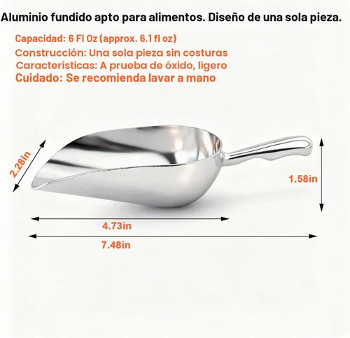 Vista 2 de Cuchara de aluminio fundido de 6 onzas, cuchara de hielo sólido de una pieza para cubitos de hielo, bar, cocina, cuchara multiusos de alimentos