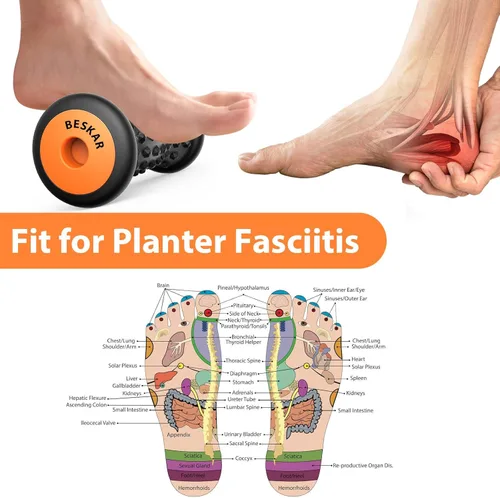 Vista 3 de BESKAR Rodillo masajeador de pies para alivio de la fascitis plantar, portátil, masaje muscular de tejido profundo, dolor de arco de pies y talón