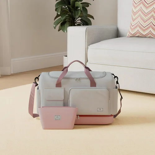 Vista 306 de Pequeña bolsa de gimnasio para mujer, bolsa de viaje con compartimento para zapatos