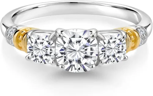 Vista 3 de Gem Stone King Plata de ley 925 y oro amarillo de 10 quilates construye tu propio anillo de compromiso personalizado de 0236 pulgadas y 0137