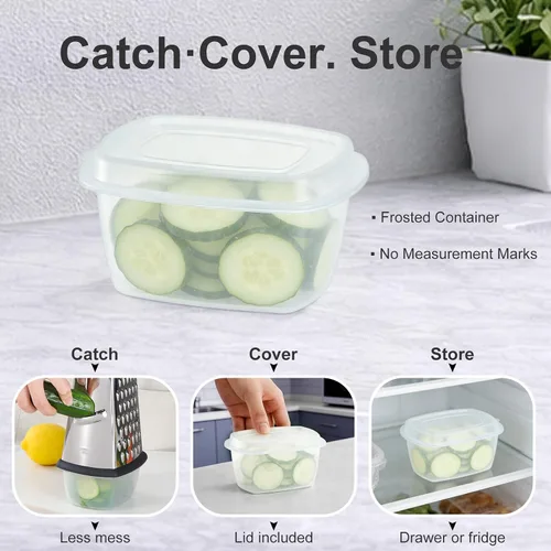 Vista 5 de Ourokhome Rallador de queso, rallador de caja de mano con recipiente y tapa, acero inoxidable de 4 lados para cocina, juliena ondulada, rebanadora