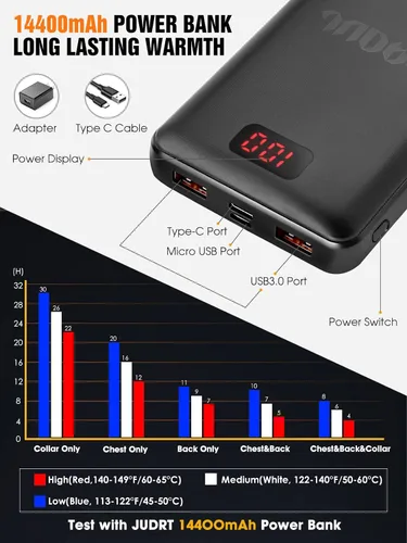 Vista 5 de Chaleco térmico para hombre con batería, ligero, recargable, eléctrico, con 9 paneles de calefacción