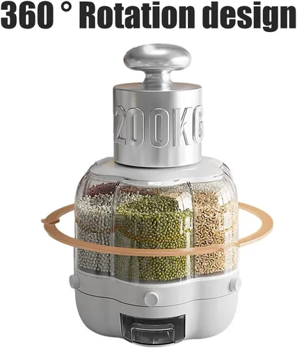 Vista 5 de Enfudid Contenedor de almacenamiento de granos para alimentos, dispensador de arroz de 6 rejillas de gran capacidad, caja de almacenamiento