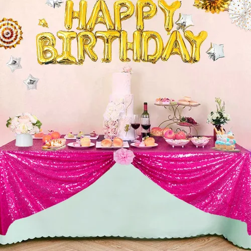 Vista 7 de Partisout - Mantel redondo de lentejuelas de 48 pulgadas color rosa brillante - Cubierta de mesa con purpurina brillante para boda, cumpleaños Rosa