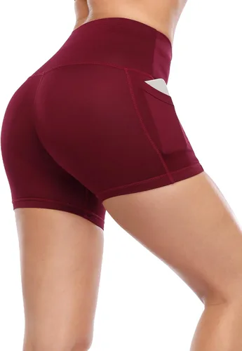 Vista 2 de CADMUS - Pantalones cortos deportivos de tiro alto para mujer, para yoga, acondicionamiento físico y correr, con bolsillos profundos