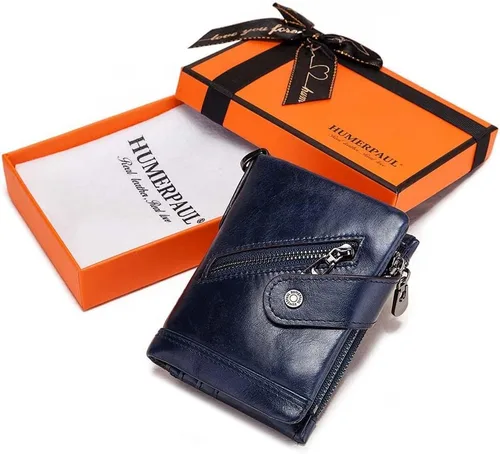 Vista 7 de HUMERPAUL Cartera de piel para mujer, con bloqueo RFID, pequeña, compacta, plegable, con bolsillo con cremallera, con ventana de identificación