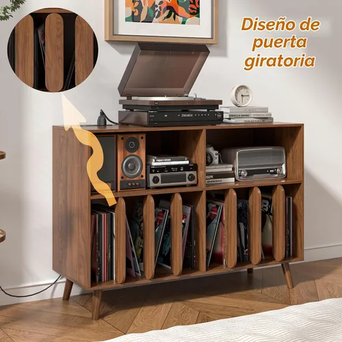 Vista 4 de Oubayajia Soporte grande para tocadiscos, soporte de almacenamiento de discos de vinilo, mesa para tocadiscos con toma de corriente, soporte