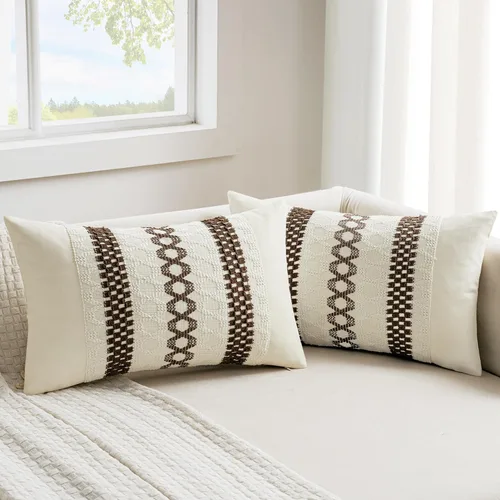 Vista 34 de MIULEE Fundas de almohada lumbares decorativas bohemias, cojín de algodón retro, tejido rustico de macramé para el hogar para cama, sofá, silla, Azul