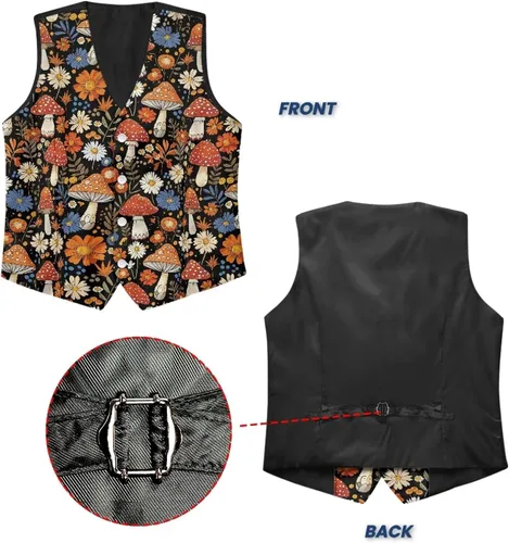 Vista 6 de TODIYADDU Single Breasted Sleeveless Vest for Men Tuxedo Vest Mushroom