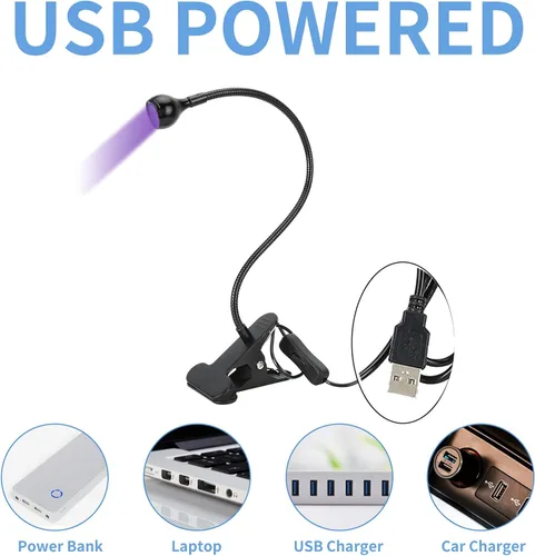 Vista 3 de GOWENIC Lámpara LED de curado de pegamento, luz UV portátil USB con clip para gel de uñas, reparación de teléfono, detección fluorescente y uso