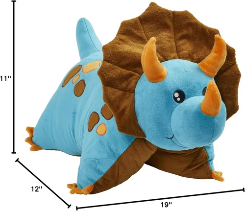 Vista 7 de Pillow Pets Dinosaurio azul Triceratops, juguete de peluche de 18 pulgadas