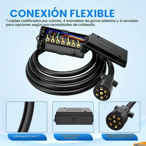 Vista 6 de Nilight - Cable de enchufe de remolque de 7 vías alineado para tareas pesadas de 8 pies, conector de 7 pines, cable de extensión redonda para RV