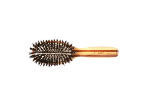 Vista 2 de Bass Cepillos Cepillo para el cabello Shine & Condition Cerdas naturales FIRM Mango de bambú puro Ovalado pequeño Acabado a rayas