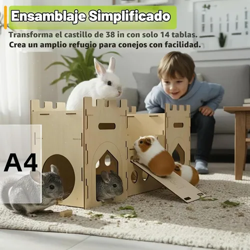 Vista 4 de HIIMALEX Extra Grande Casa de Castillo de Conejo de Madera Multipiso Torre de Escalada Escondite Ventilado Hábitat Resistente para Conejo, Cobaya