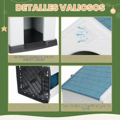 Vista 6 de Casa Grande de Plástico para Perros, Caseta para Perros Exterior Impermeable Doghouse Casas para Perros, Refugio para Cachorros Piso Elevado