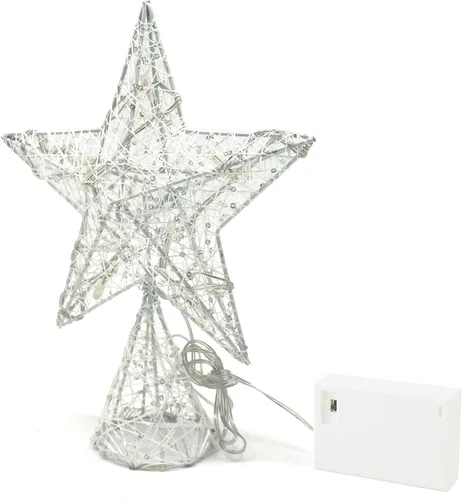 Vista 24 de CVHOMEDECO. Estrella Negra para la Copa del Árbol con Luces LED Blanco Cálido y Temporizador para Adornos de Remate de Árbol de Navidad y Decoración