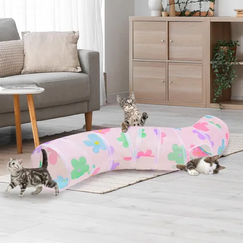 Vista 2 de Glittme Túnel para gatos, túneles para gatos de interior, cueva de gatos en forma de S con juguetes para gatos, tubos plegables para gatos y túneles