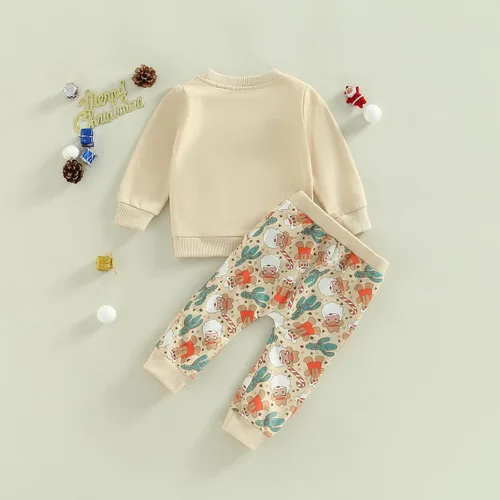 Vista 3 de Omkzanbi 2 piezas de ropa de otoño e invierno para bebé, sudadera de manga larga con cuello redondo, pantalones deportivos para el oeste