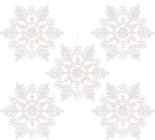 Vista 11 de Paquete de 30 adornos de copo de nieve con purpurina azul, decoraciones de plástico para árbol de Navidad para el país de las maravillas