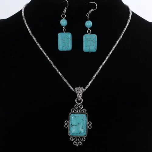 Vista 2 de YAZILIND Collar de estilo étnico Pendientes Forma geométrica Color Resina Collar Pendientes Mujeres Niñas Conjunto de joyas