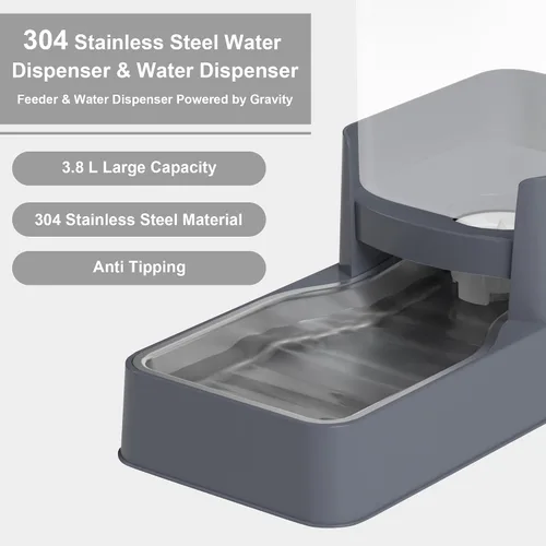 Vista 3 de Comedero de acero inoxidable para gatos y dispensador de agua, bebedero por gravedad y alimentador de alimentos con acero inoxidable, tazón