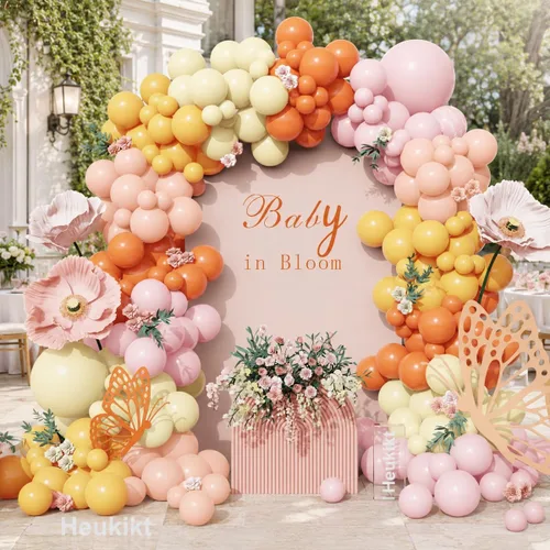 Vista 7 de Kit de Arco de Guirnalda de Globos Baby in Bloom, 150 Piezas de Globos de Látex Azul Bebé Polvoriento Blanco Arena Champán Dorado para Baby Shower