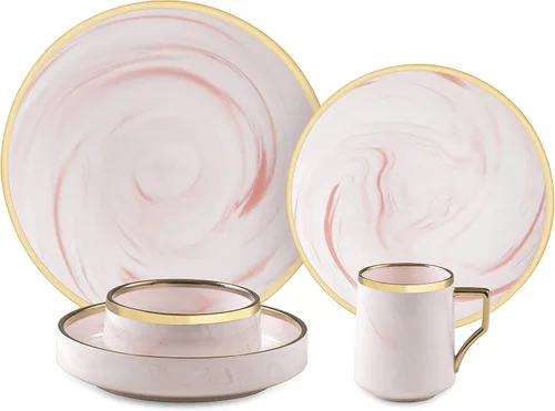 Vista 3 de Fine China Artisan - Juego de vajilla de 20 piezas, color rosa con oro