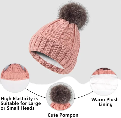 Vista 3 de Conjunto de bufanda de invierno para mujer, gorro de forro polar, bufandas para pantalla táctil, 3 en 1