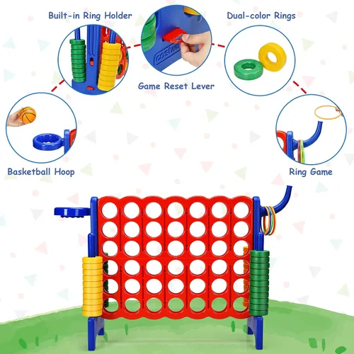 Vista 3 de COSTWAY Juego gigante gigante de 4 a puntuación para niños y adultos, juego de 2.5 pies para interiores y exteriores con aro de baloncesto, juego