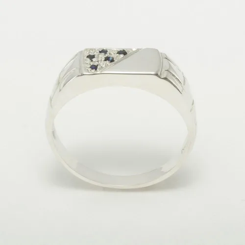 Vista 2 de Anillo de boda de plata de ley 925 con zafiro auténtico para hombre