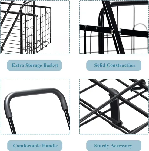 Vista 3 de IRONMAX - Carrito de compras plegable, resistente, con mango ajustable, cesta extra y ruedas giratorias de 360°, carrito ligero para compras, Negro