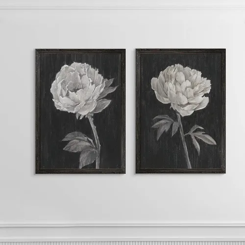 Vista 4 de Renditions Gallery- Lienzo enmarcado con flores blancas y negras Flores blancas y negras 1 juego/marco negro