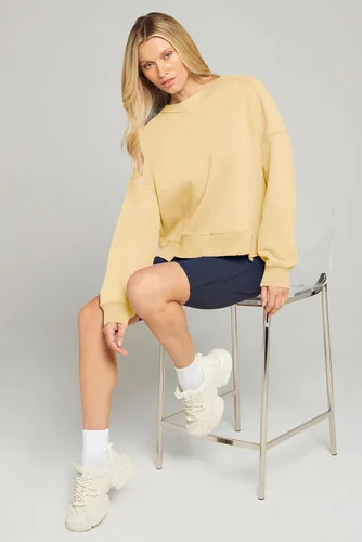 Vista 4 de MEROKEETY Sudaderas recortadas de gran tamaño para mujer, cuello redondo, forro polar, para entrenamiento, trajes de otoño