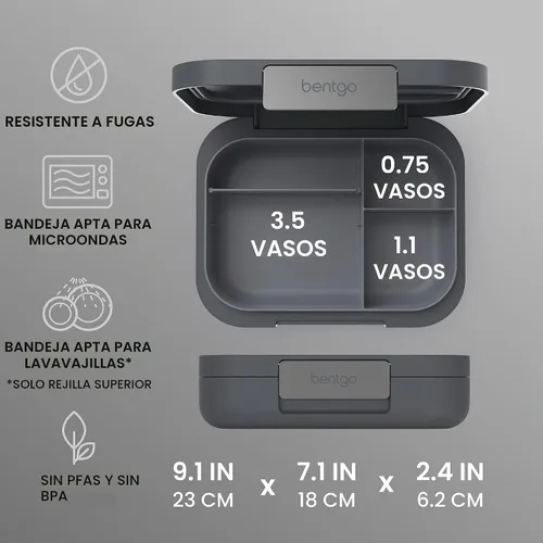 Vista 2 de Bentgo Modern lonchera Bento para adultos y adolescentes; 3-4 compartimentos, resistente a fugas, capacidad de 5.5 tazas/44 onzas líquidas, clips