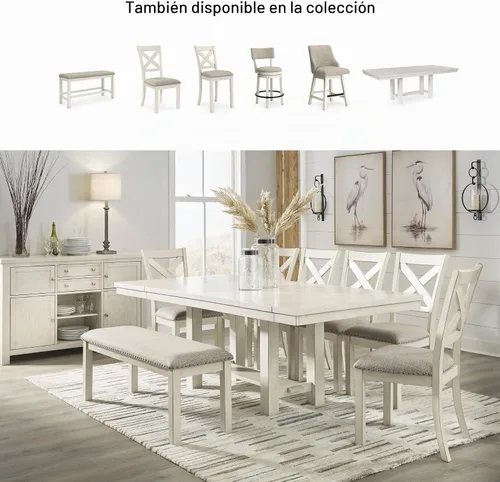 Vista 9 de Signature Design by Ashley Robbinsdale - Mesa extensible para comedor con centro abatible removible, estilo casual, con base de caballete, madera