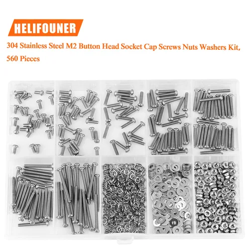 Vista 5 de HELIFOUNER 560 Piezas M2 x 4 mm / 6 mm / 8 mm / 10 mm / 12 mm / 16 mm / 20 mm, Tornillos de Cabeza de Botón con Cavidad Cilíndrica, Tuercas