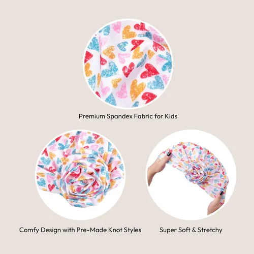 Vista 3 de Red by Kiss Turbante con nudo superior preatado para niños, turbante africano de elastano suave, ropa elástica para la cabeza, envoltura