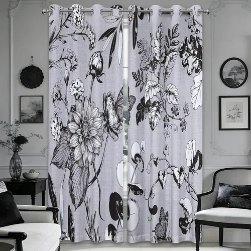 Vista 54 de Cortinas opacas negras y doradas, cortinas modernas de mediados de siglo para dormitorio, sala de estar, 63 pulgadas de largo, juego de 2 paneles