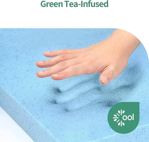 Vista 7 de Colchón de espuma viscoelástica de té verde en caja, nueva versión, sensación media, sin fibra de vidrio, con funda extraíble lavable