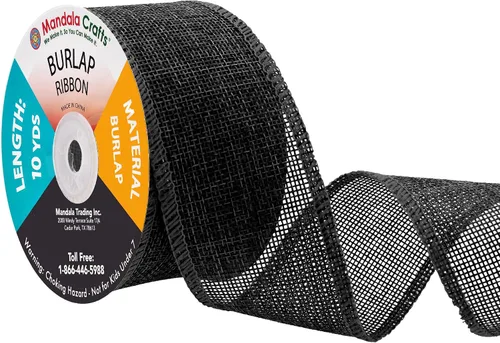 Vista 11 de Mandala Crafts Cinta de arpillera negra de 1.5 pulgadas de ancho para manualidades, rollo de 20 yardas de cinta rústica de arpillera para coronas