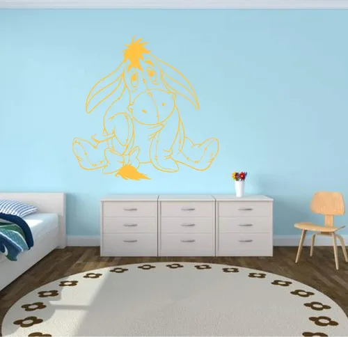 Vista 3 de Custom Vinyl Decor Eeyore Wall Decal For the Playroom, Classroom, Library, Bedroom, or Nursery Small and Large Sizes Black, White, Yellow