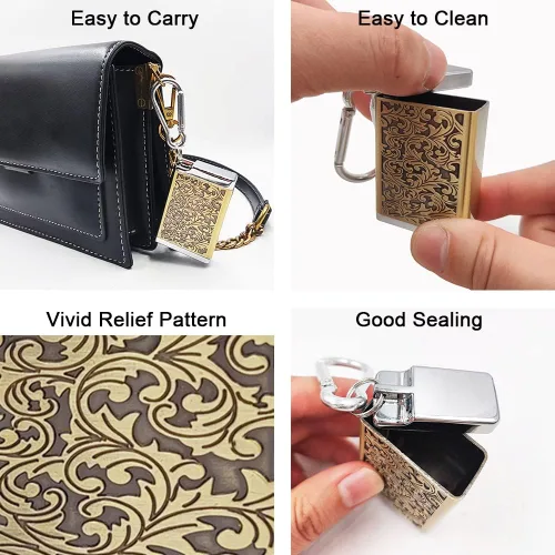 Vista 5 de Hourwof Cenicero portátil de metal con tapa, cenicero de bolsillo al aire libre para cigarrillos, lindas bandejas de ceniza de viaje con llavero