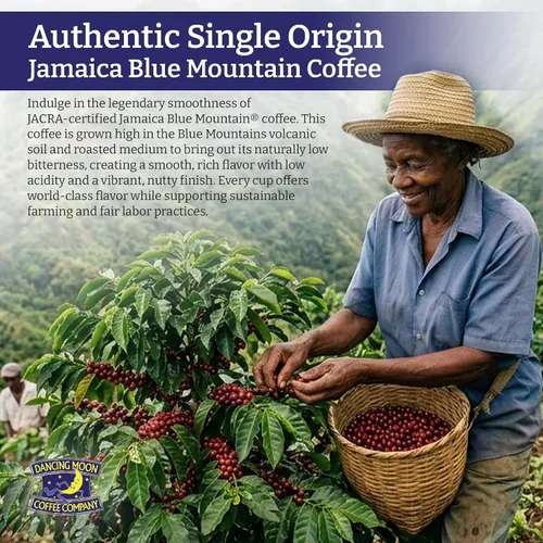 Vista 2 de Dancing Moon - Café molido 100% puro Jamaica Blue Mountain®, tostado medio de 8 onzas Origen único, suave, suave, certificado JACRA, bajo
