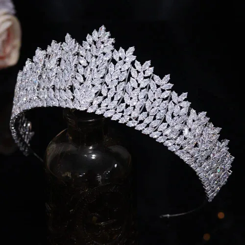 Vista 7 de Brillante circonita cúbica boda tiaras y coronas nupcial baile quinceañera dulce 16 tocado accesorios de joyería para el cabello HG0113 (plata 4)