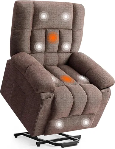 Vista 11 de DUMOS Rocker - Silla reclinable giratoria con masaje por vibración y calefacción lumbar, sillón reclinable de tela de felpilla giratoria de 270°
