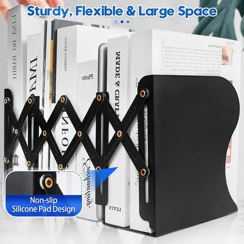 Vista 4 de Extremo de libro resistente para sostener libros, sujetalibros ajustable para estantes, organizador de libros decorativo para escritorio, resistente