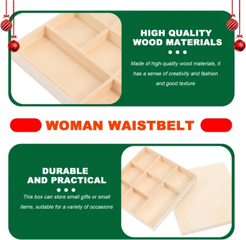 Vista 7 de EXCEART Caja de decoración de Navidad, bandeja de madera con divisores, 4 compartimentos, caja de almacenamiento decorativa para joyas, organizador