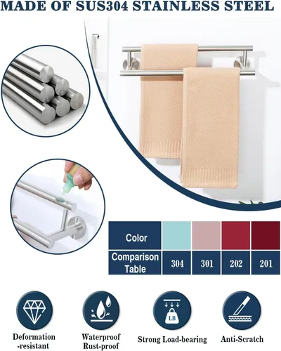 Vista 3 de Alise Toallero doble de níquel cepillado, toallero de 16 pulgadas para baño montado en la pared, toallero de baño de acero inoxidable SUS304