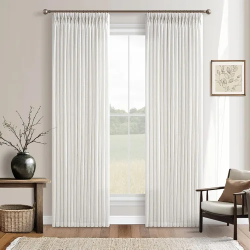 Vista 40 de TWODRAPES Cortinas de Lino Plisadas con Pinza Beige Blancas de 54 Pulgadas de Largo 2 Paneles para Comedor Cocina Dormitorio Plisadas Semi